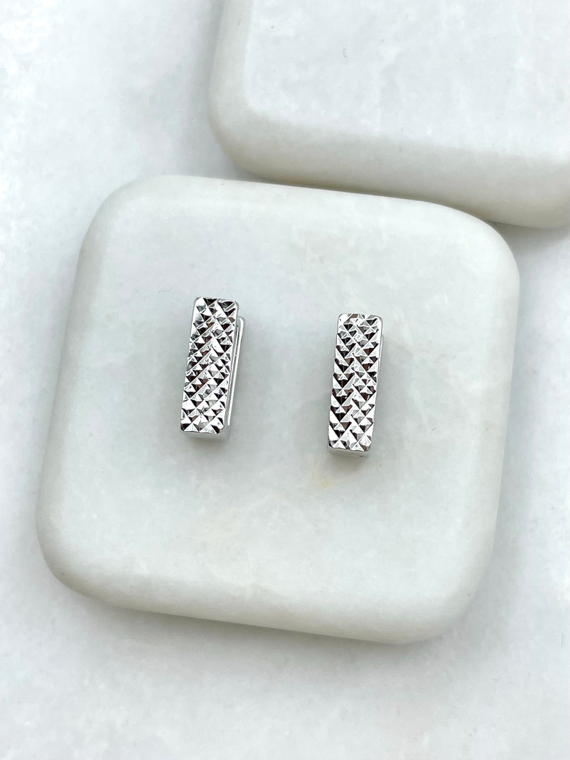 Özel Seri Ezme Plaka Dikdörtgen Küpe Gümüş