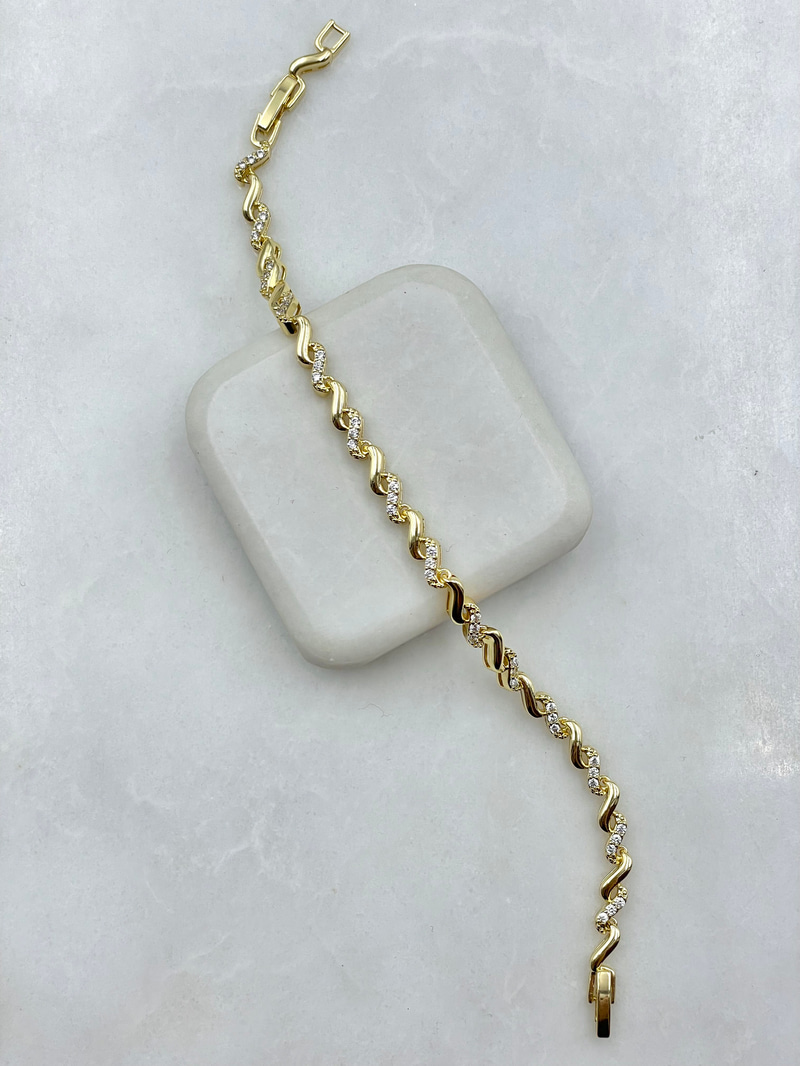 Gömme Taşlı Dalga Model Bileklik Gold