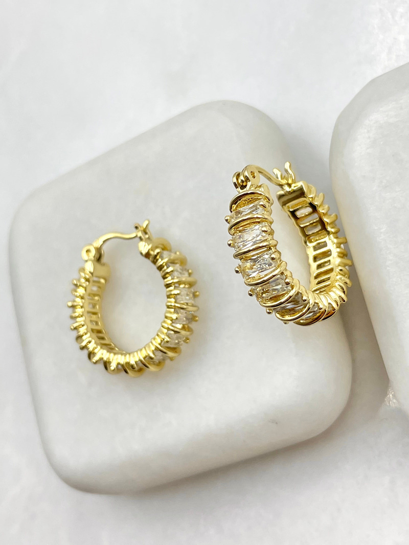 Özel Seri Burgu Swarovski Taşlı Halka Küpe Gold