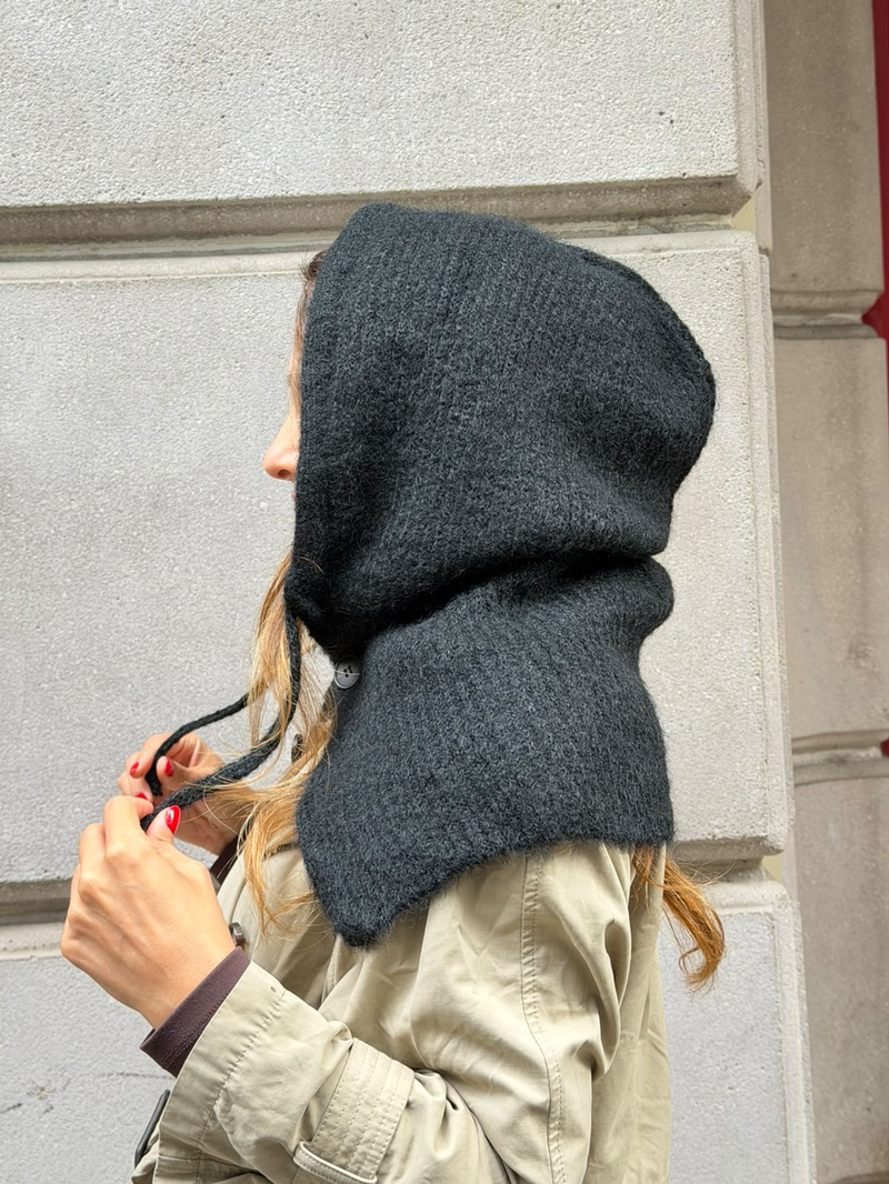 Yumuşak Dokulu Düğmeli Balaclava Siyah