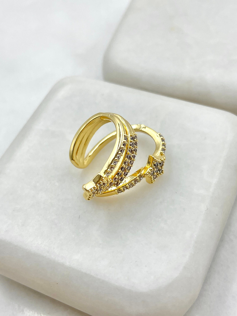 Gömme Taşlı Yıldız Model Çoklu Kıkırdak Küpe Gold