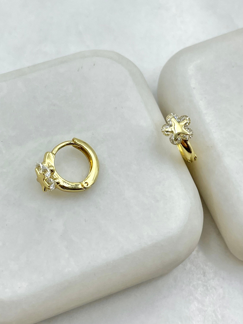 Özel Seri Kristal Taşlı Yıldız Halka Küpe Gold