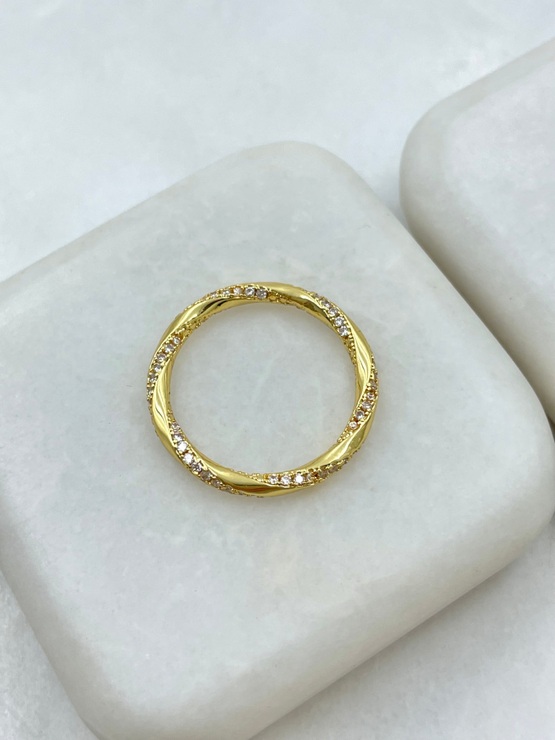 Gömme Taşlı Sarmal Yüzük Gold