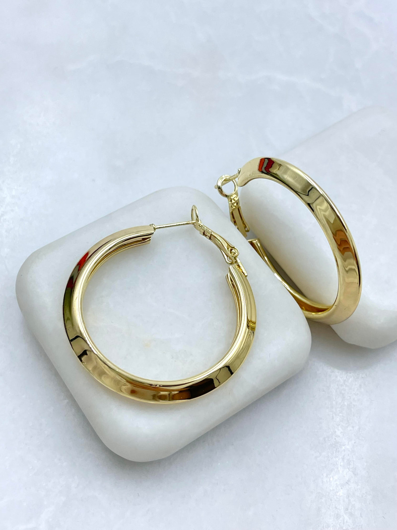 Altın Kaplama Köşeli İçi Boş Halka Küpe 4 cm Gold