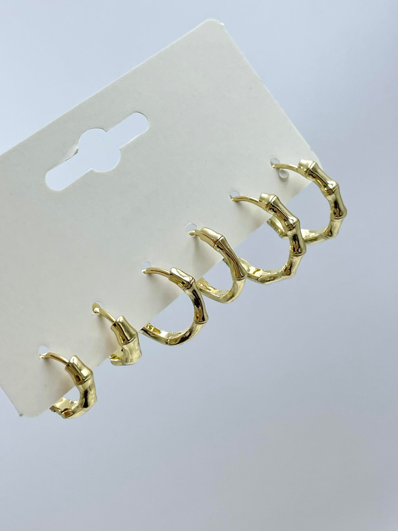 Altın Kaplama Altılı Gömme Taşlı Kemik Halka Küpe Seti Gold