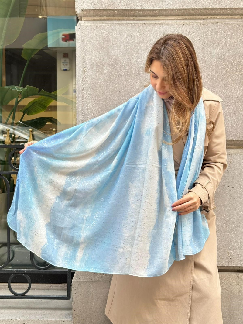 Varaklı Batik Pamuk Şal Mavi