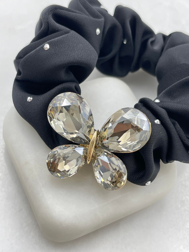 Kristal Kelebekli Premium Scrunchie Toka Siyah