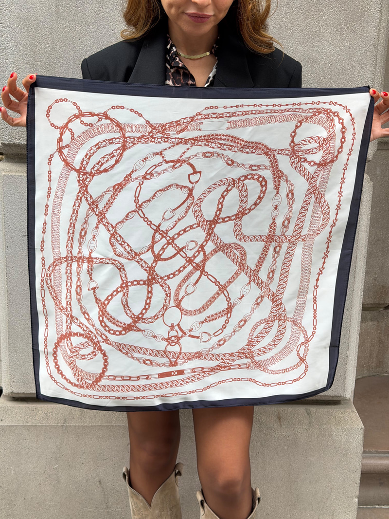 Zincir Desenli Bandana Fular 65x65 cm Renkli