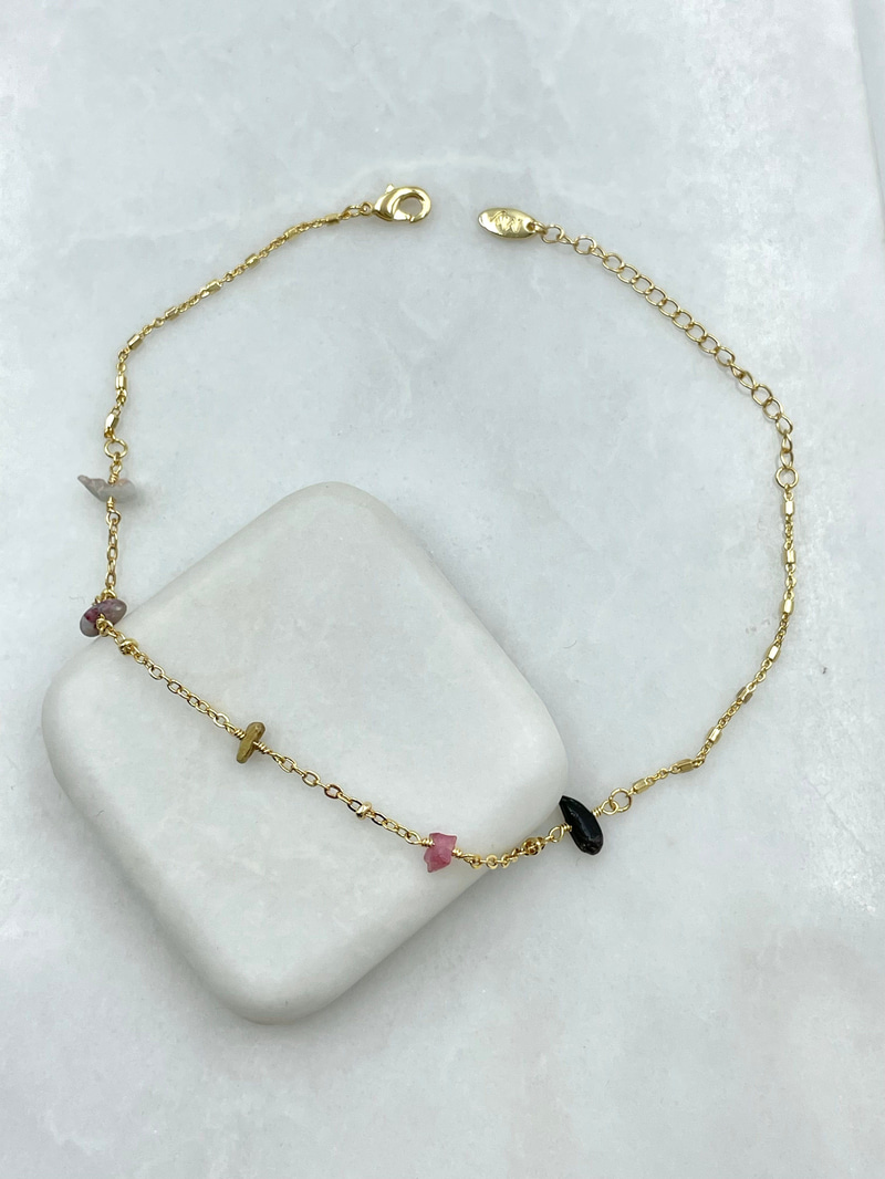 Altın Kaplama Renkli Taşlı Zincir Halhal Gold