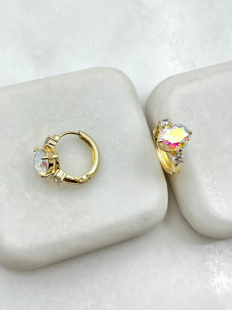 Özel Seri Daire Swarovski Taşlı Halka Küpe Gold