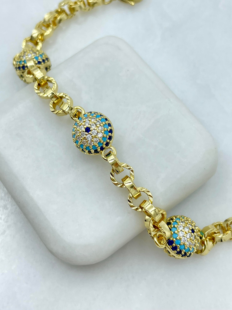 Özel Seri Üçlü Nazar Model Halka Geçmeli Bileklik Gold