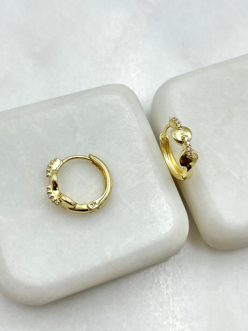 Özel Seri Gömme Taşlı Zincir Model Halka Küpe Gold