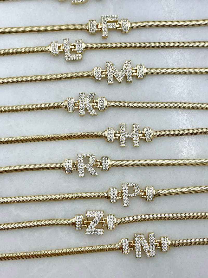 Altın Kaplama Yılan Zincir Harf Bileklik Gold