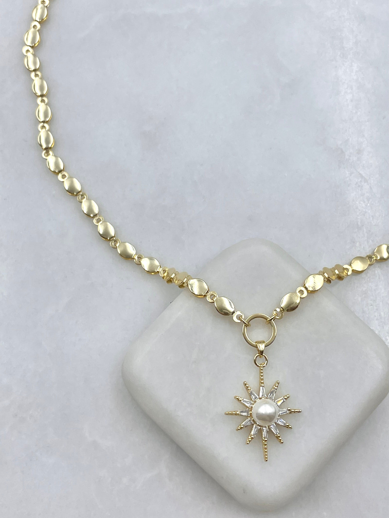 İncili Kuzey Yıldızı Sallantılı Arpa Kolye Gold