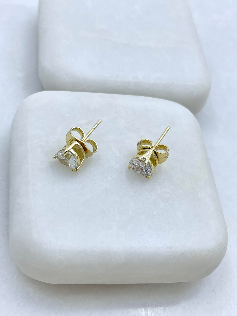 Özel Seri Kristal Taşlı Kalp Küpe 0.6 mm Gold