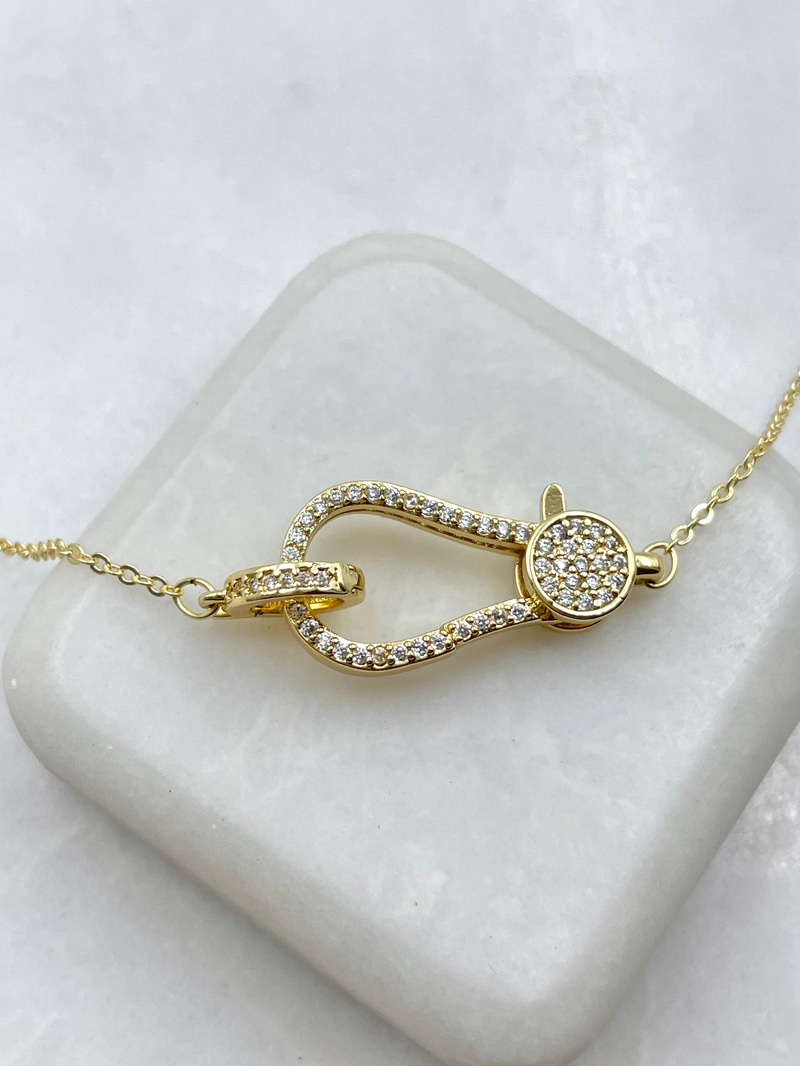 Gömme Taşlı Kilit Model Kolye Gold