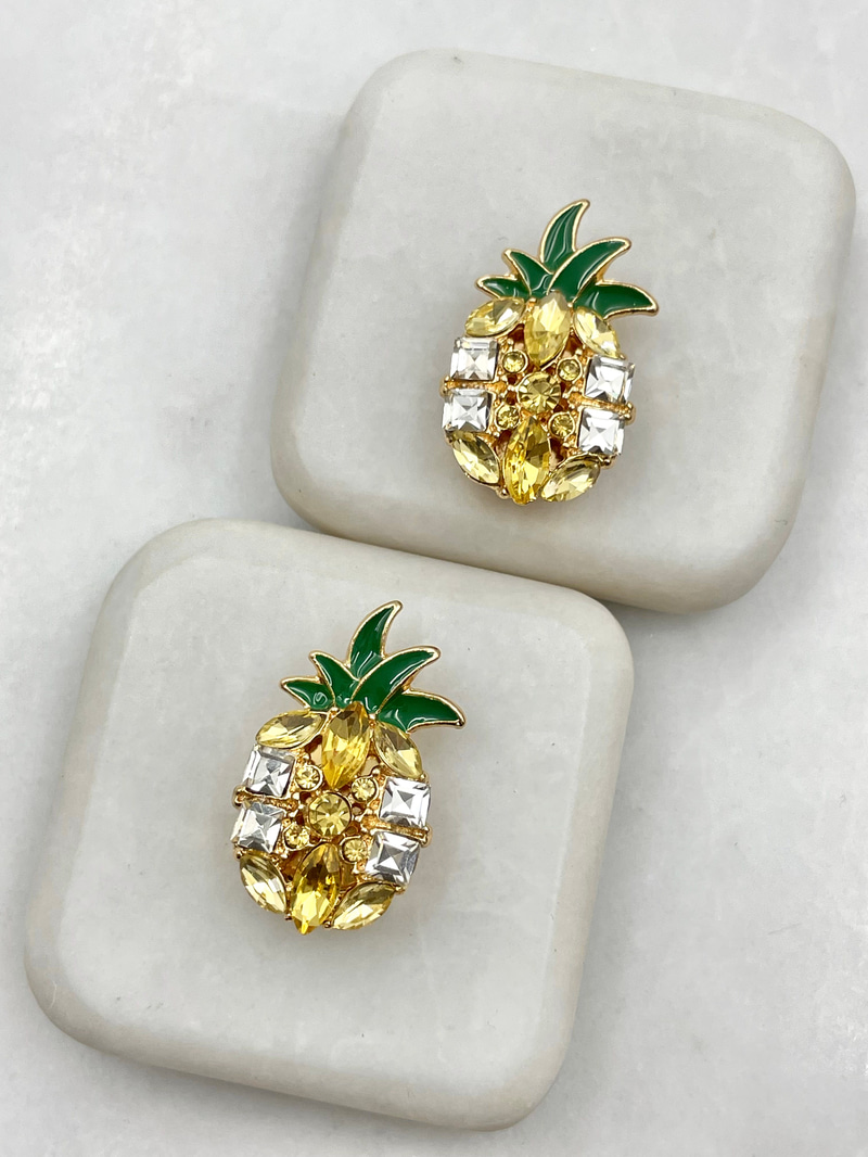 Kristal Taşlı Ananas Düğme Broş Renkli