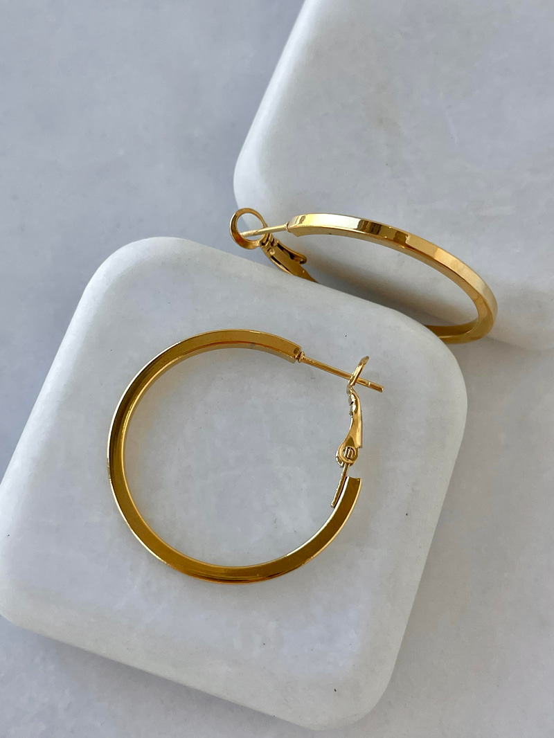 Çelik Kare Kesim Halka Küpe 3 cm Gold