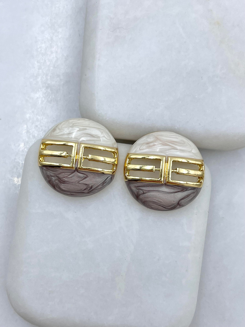 Altın Kaplama Düğme Model Epoksi Vintage Küpe Gold