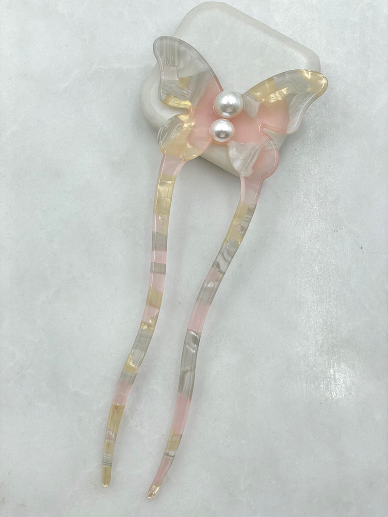 Kelebek Model Topuz Tokası Toz Pembe Renkli