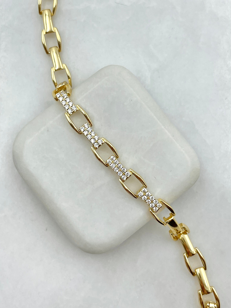 Gömme Taşlı Künye Model Bileklik Gold