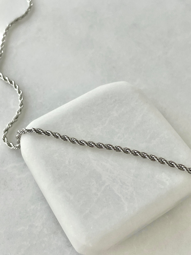 Çelik Minimal Burgu Zincir Kolye 60 cm Gümüş