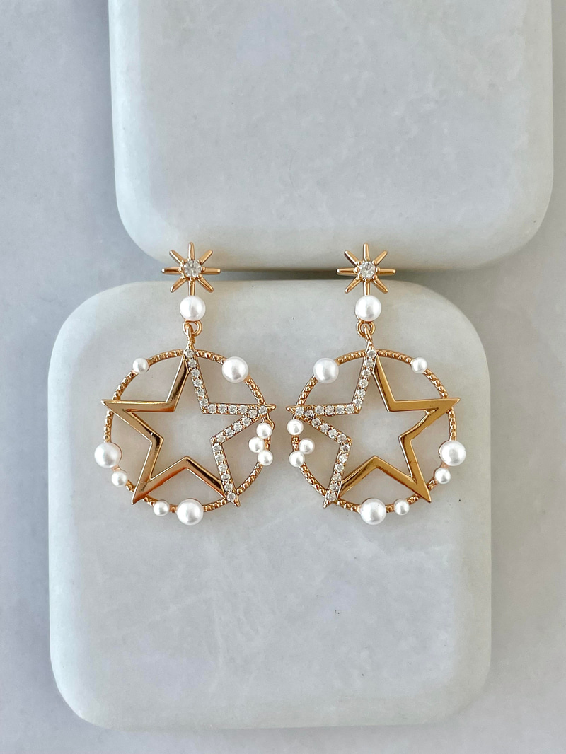 Özel Seri İncili Yıldız Küpe