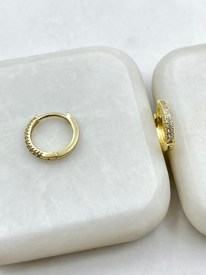 Özel Seri Gömme Taşlı Halka Küpe 1.2 cm Gold