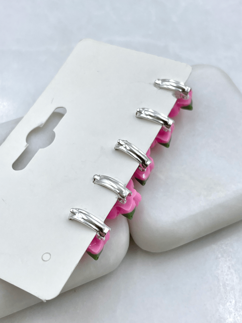Üçlü Çiçek Model Saç Küpesi Pembe