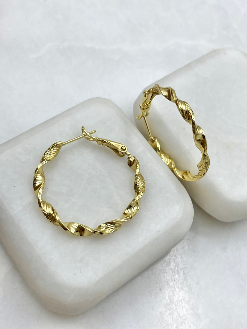 Özel Seri Desenli Burgu Halka Küpe 3 cm Gold