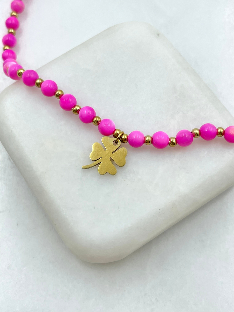 Yonca Sallantılı Pembe Topçuk Halhal Gold