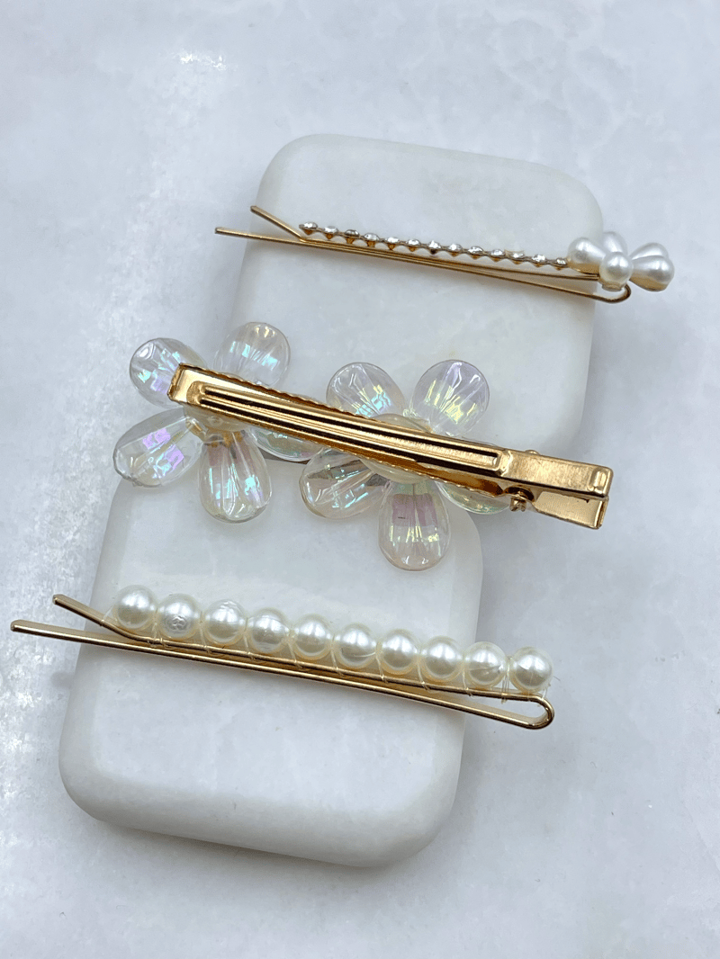 Üçlü İnci ve Çiçek Model Pens Toka Gold