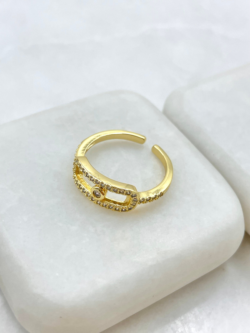 Gömme Taşlı İçi Boş Tasarım Yüzük Gold