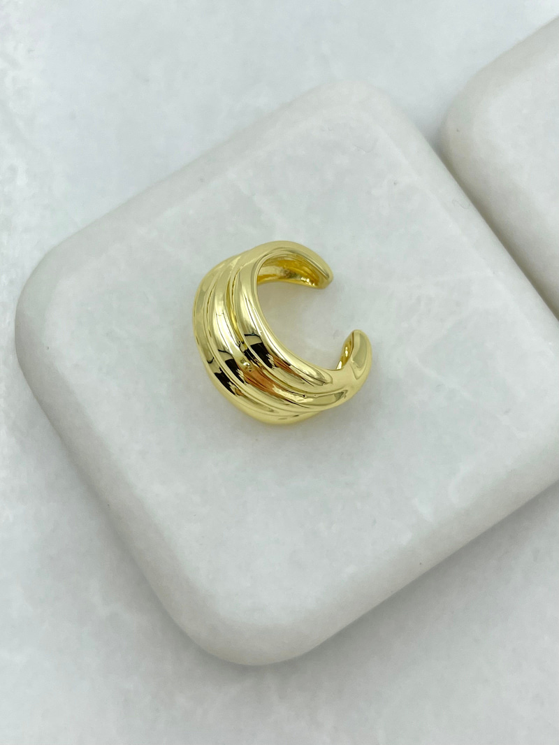 Altın Kaplama Bombeli Dört Sıra Kıkırdak Küpe Gold