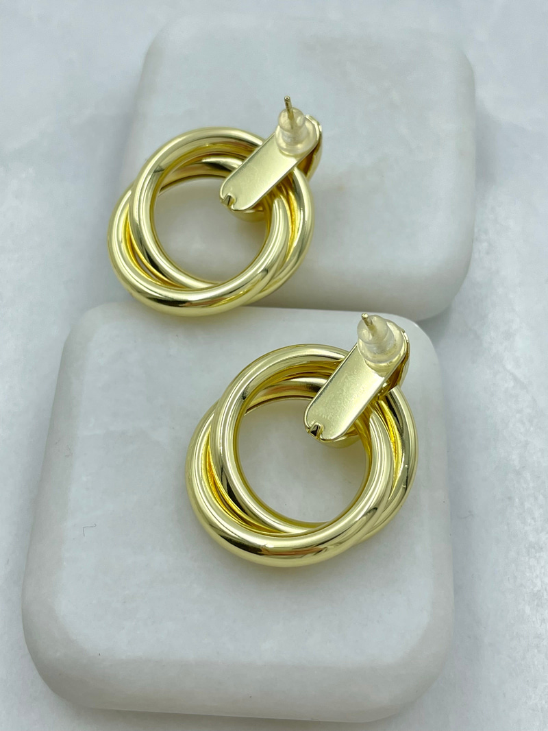 Altın Kaplama Çift Halkalı Vintage Küpe Gold