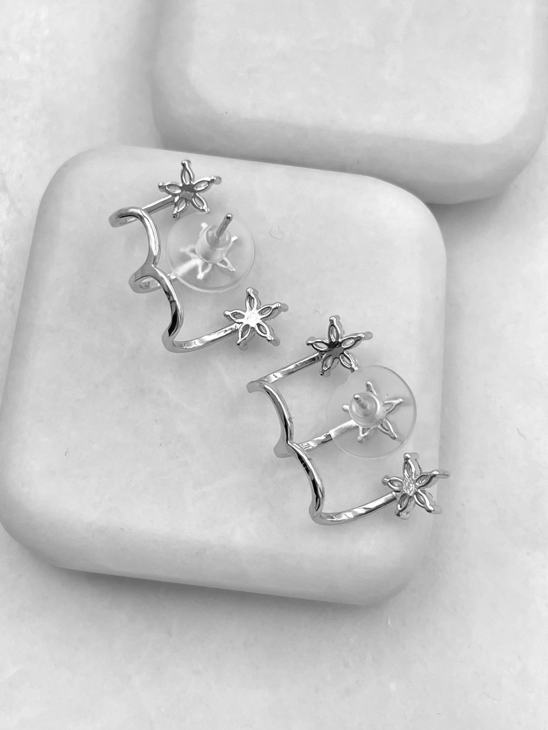 Altın Kaplama Üçlü Görünüm Kristal Çiçek Küpe Gümüş