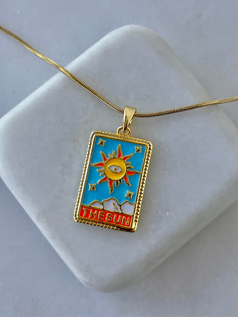 Çelik The Sun Tarot Kartı Kolye