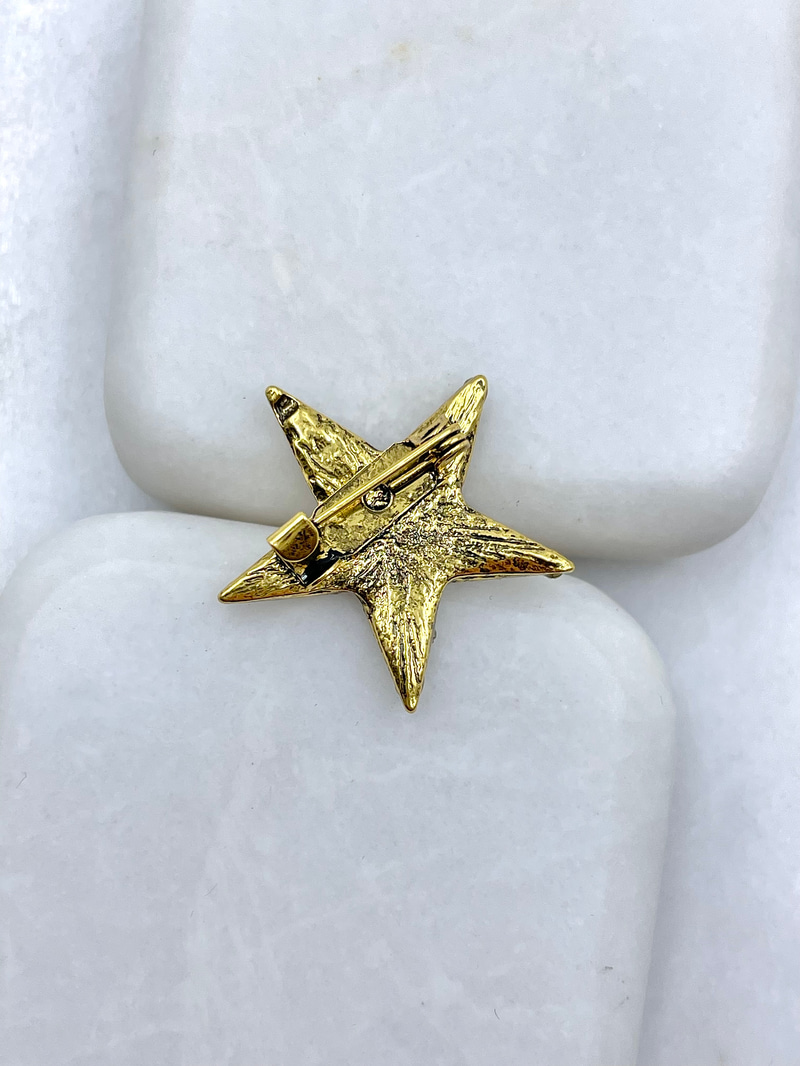 Kristal Taşlı Minik Yıldız Broş Gold