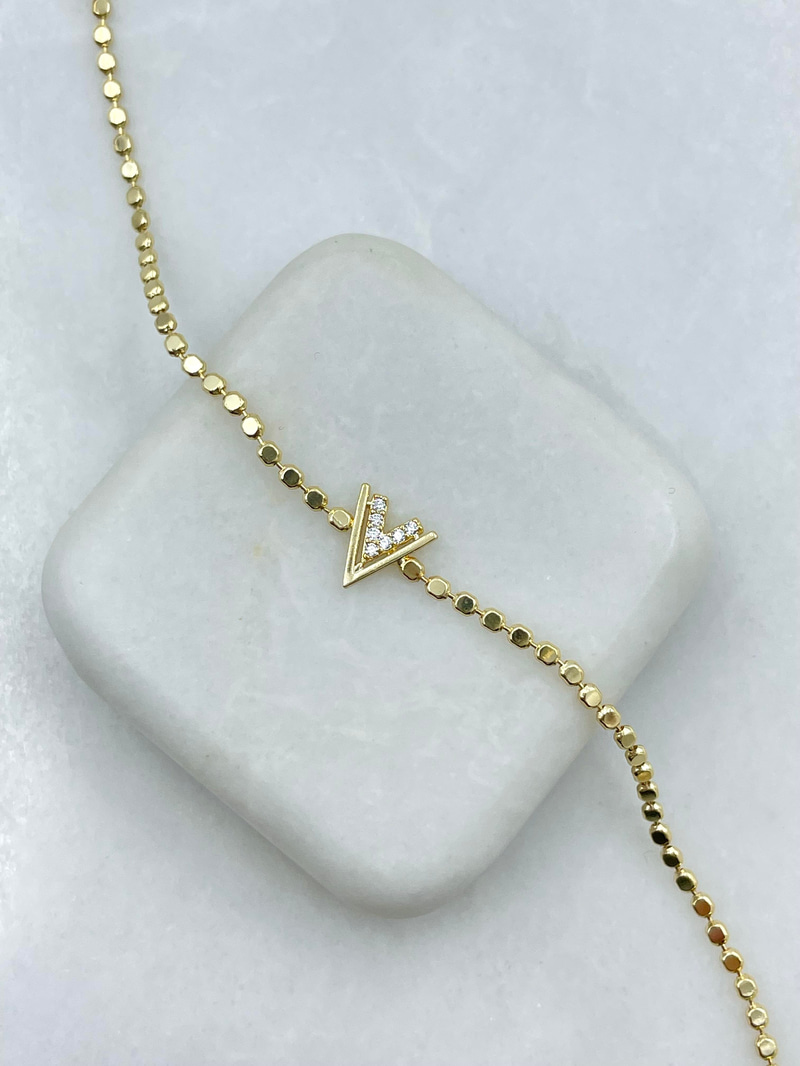 Altın Kaplama Kristal Taşlı V Model Arpa Bileklik Gold