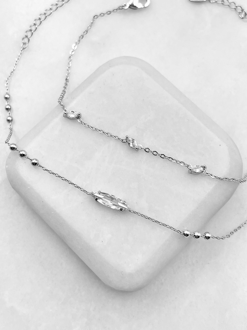 Damla Kristal Taşlı İkili Set Bileklik Gümüş