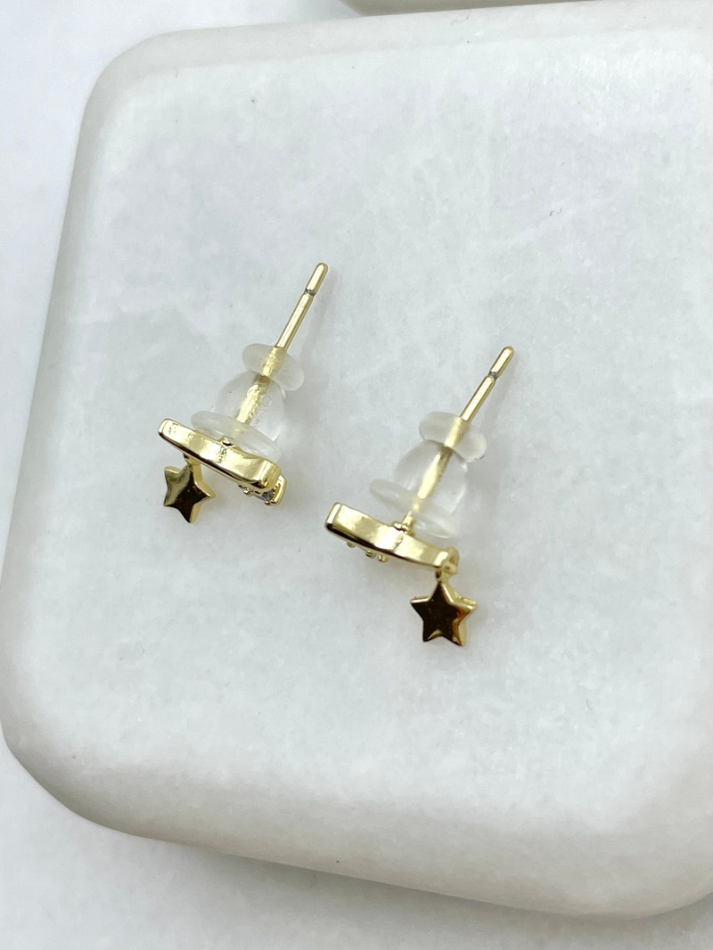 Özel Seri Kristal Taşlı ve Yıldız Sallantılı Minimal Küpe Gold