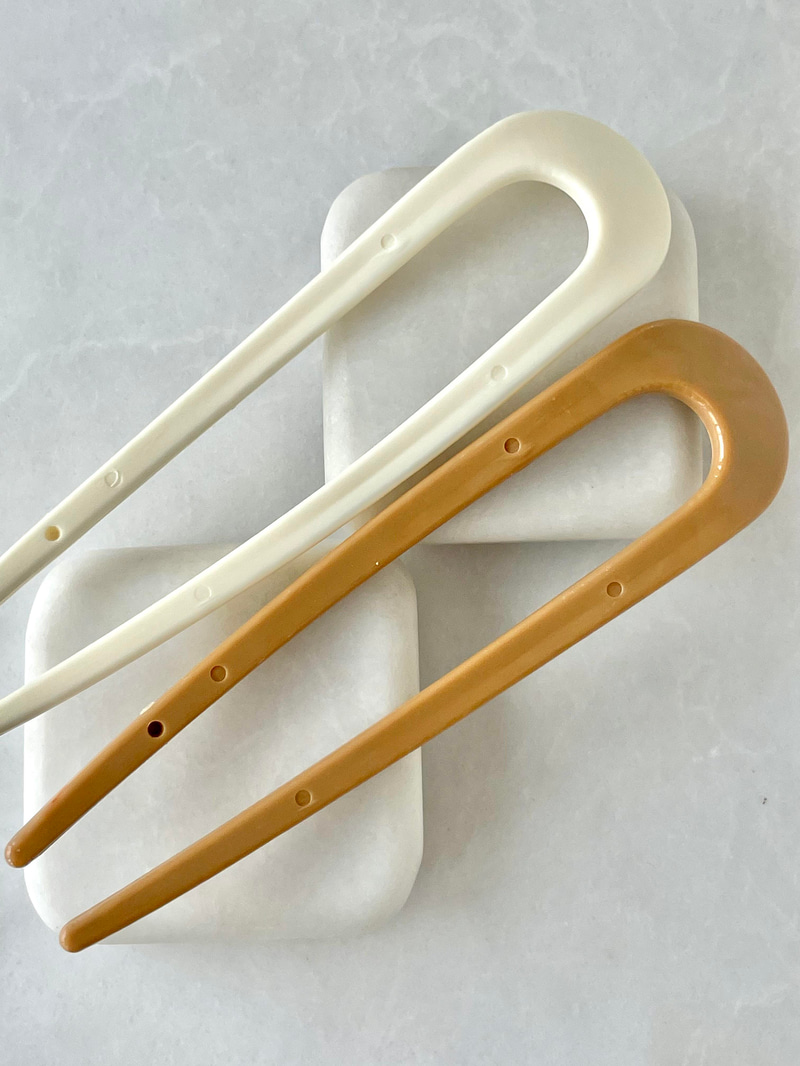 İkili Çubuk Model Topuz Tokası Kahve-Krem