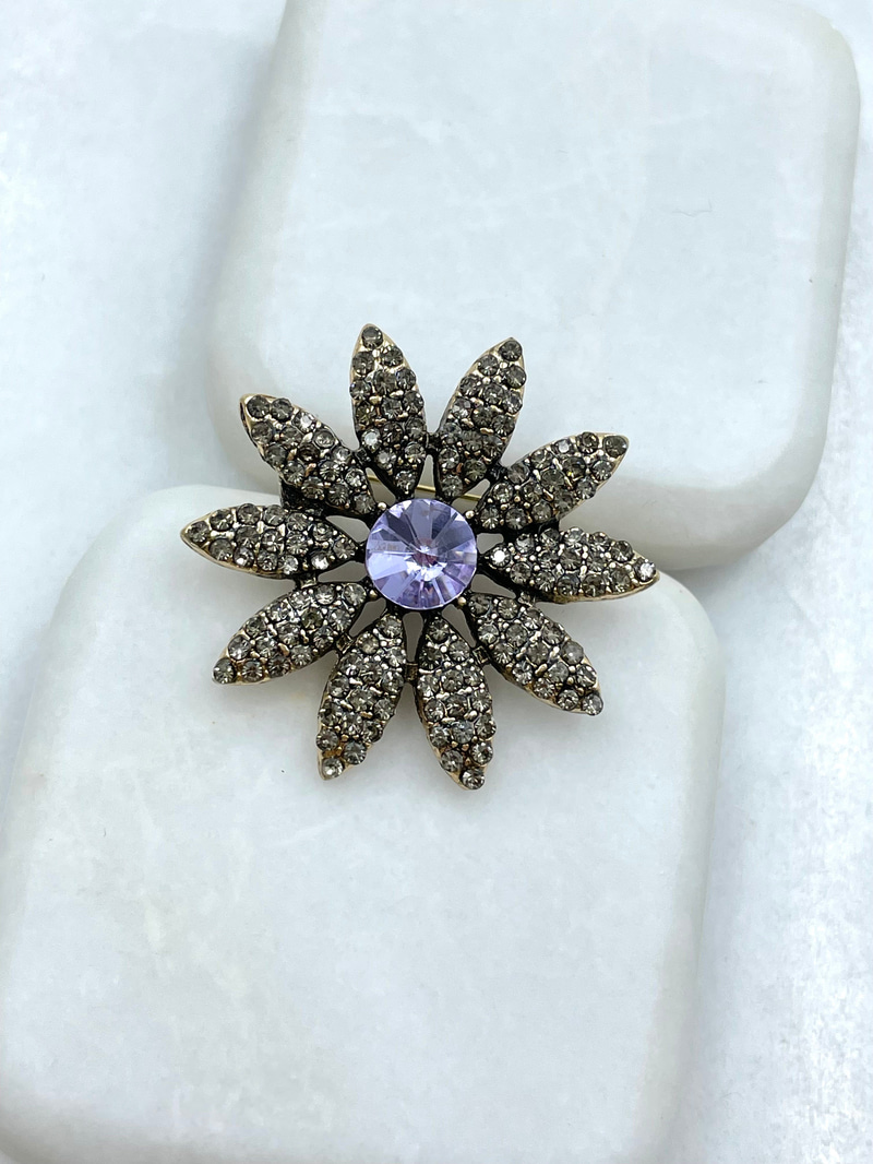 Mor Taşlı Çiçek Broş Renkli