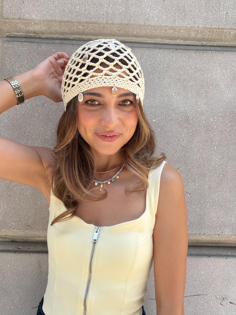 Deniz Kabuğu Aksesuarlı File Bandana Bej