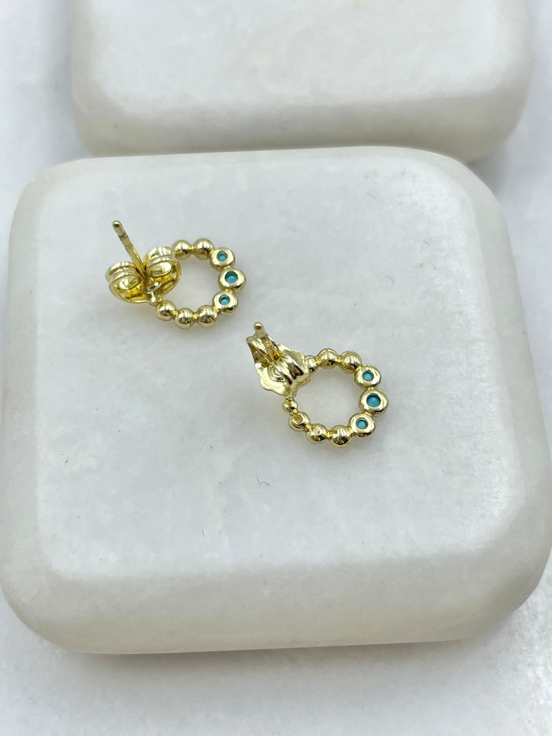 Özel Seri Minimal Mavi Taşlı İçi Boş Daire Küpe Gold