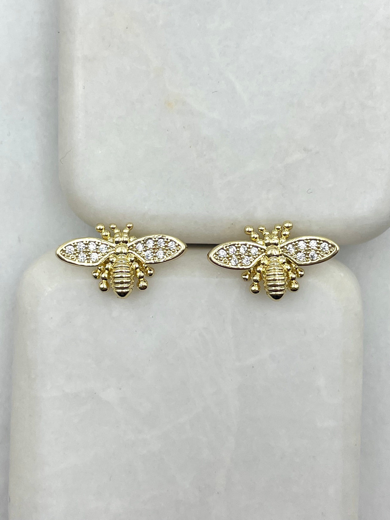 Gömme Taşlı Arı Küpe Gold