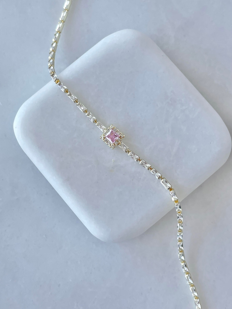 Altın Kaplama Pembe Baget Taşlı Su Yolu  Bileklik Gold