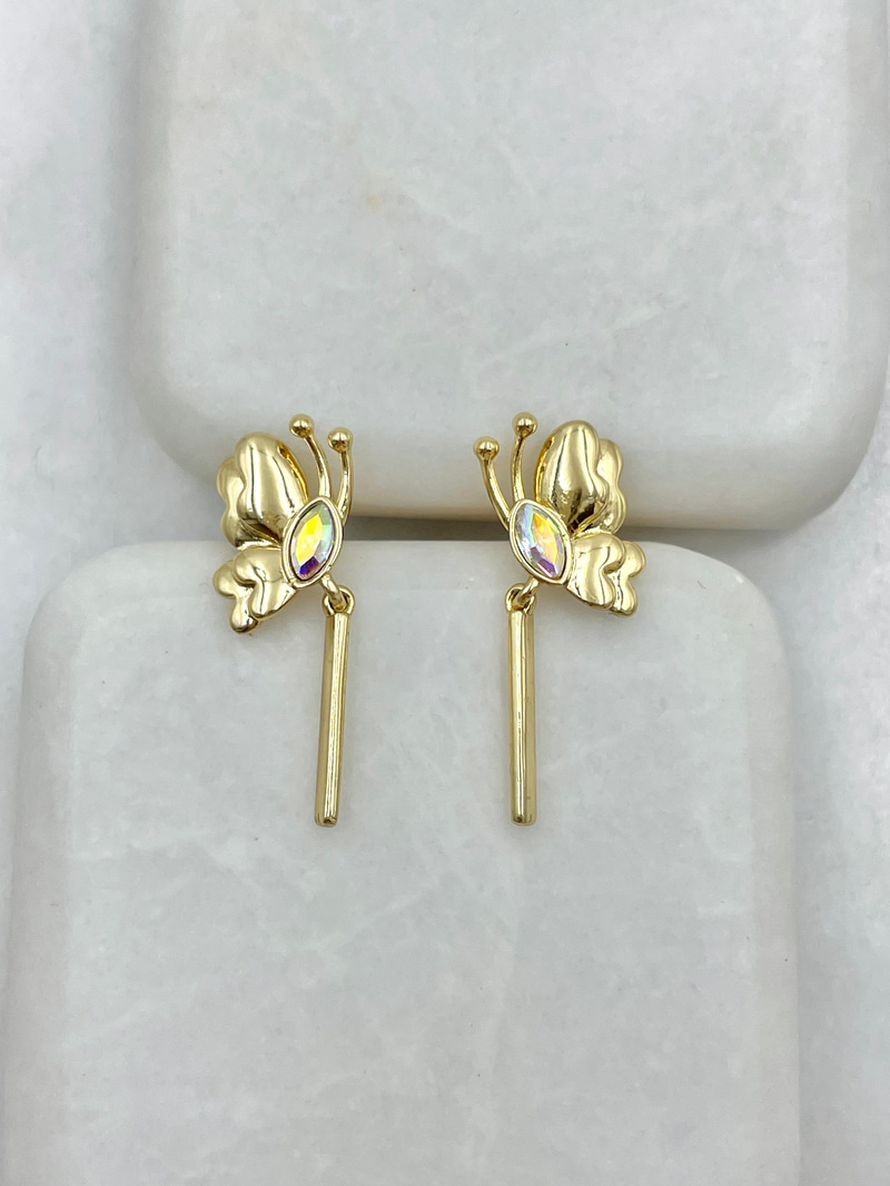 Özel Seri Swarovski Taşlı Kelebek Küpe Gold