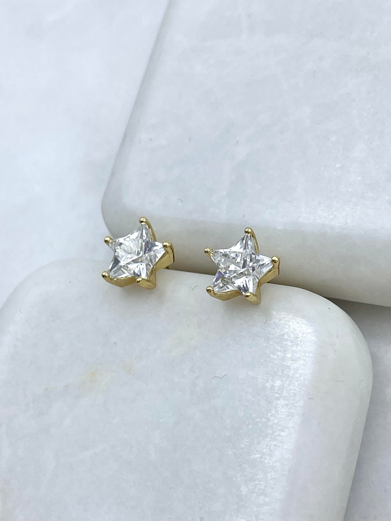 Özel Seri Kristal Taşlı Yıldız Küpe 0.9 mm Gold
