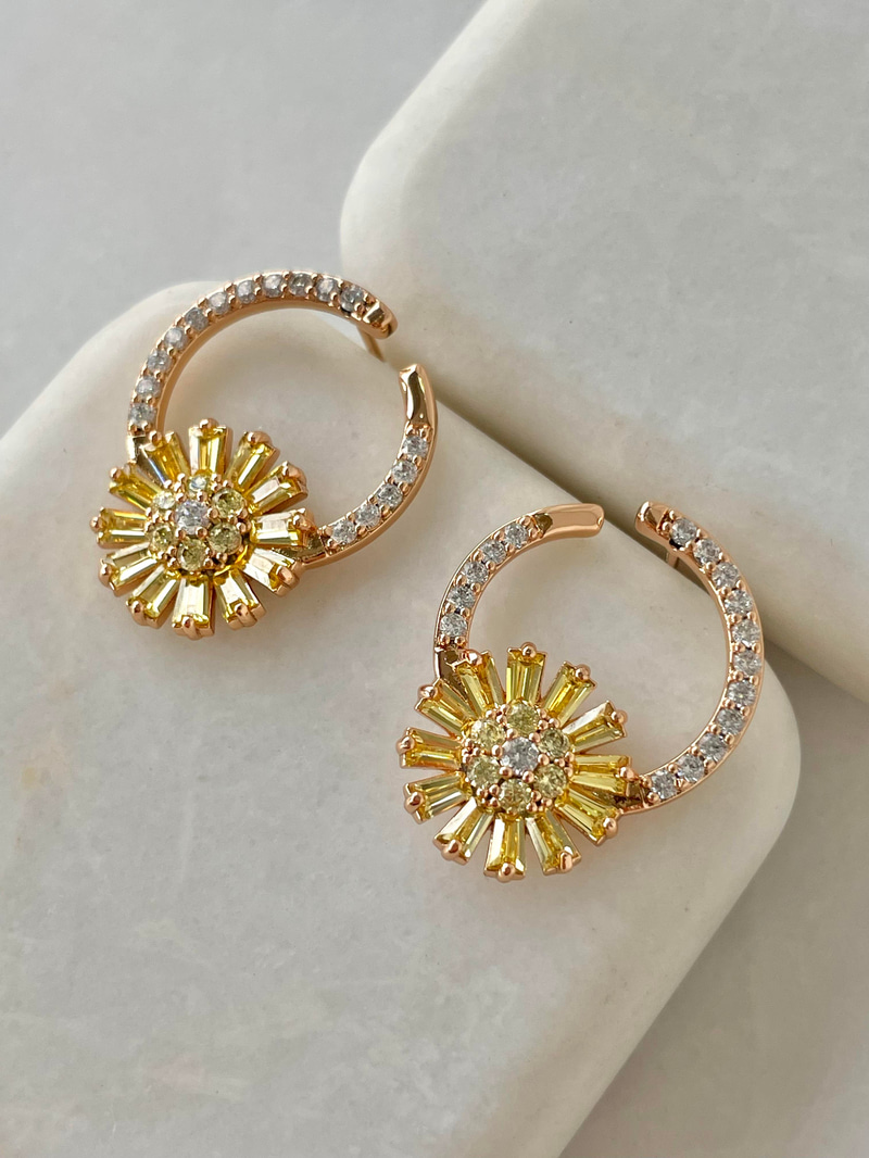 Özel Seri Yeşil Kristal Taşlı Çiçek Model Küpe